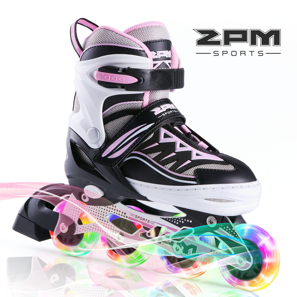 2pm Sports Cytia Girl's Pink Inline Skates, 8 Wheels Light up and 4 Size Adjustable, Fun Illuminating Roller Blades for Kids - Size Large (3Y-6Y US)