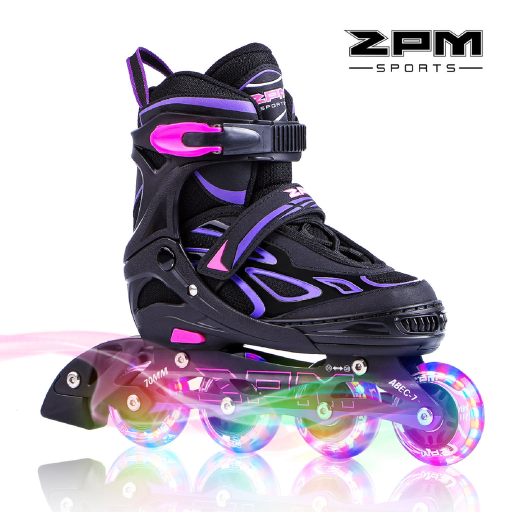 2pm Sports Vinal Girl's Violet Inline Skates, 8 Wheels Light up and 4 Size Adjustable, Fun Illuminating Roller Blades for Kids - Size Medium (1Y-4Y US)